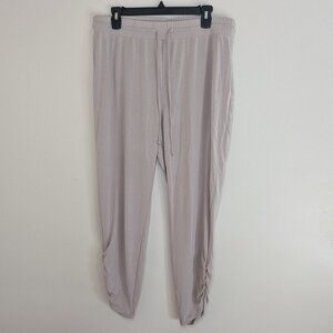 Express Pants Womens L Beige Gray Joggers Drawstring Athleisure Ruched Ankle